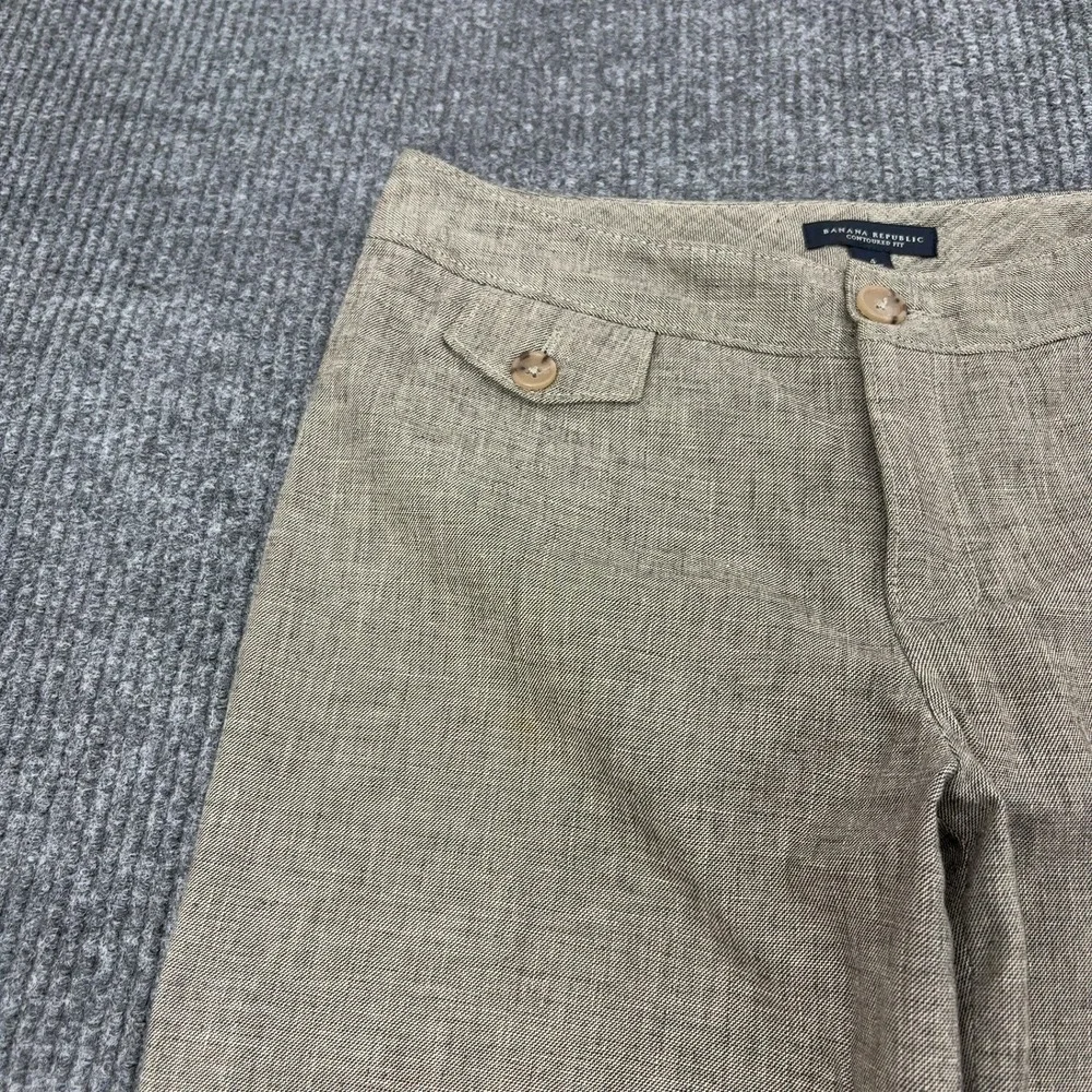 Banana Republic Cropped Pants Womens 4 Brown Cotton Linen Blend Wide Leg Career
